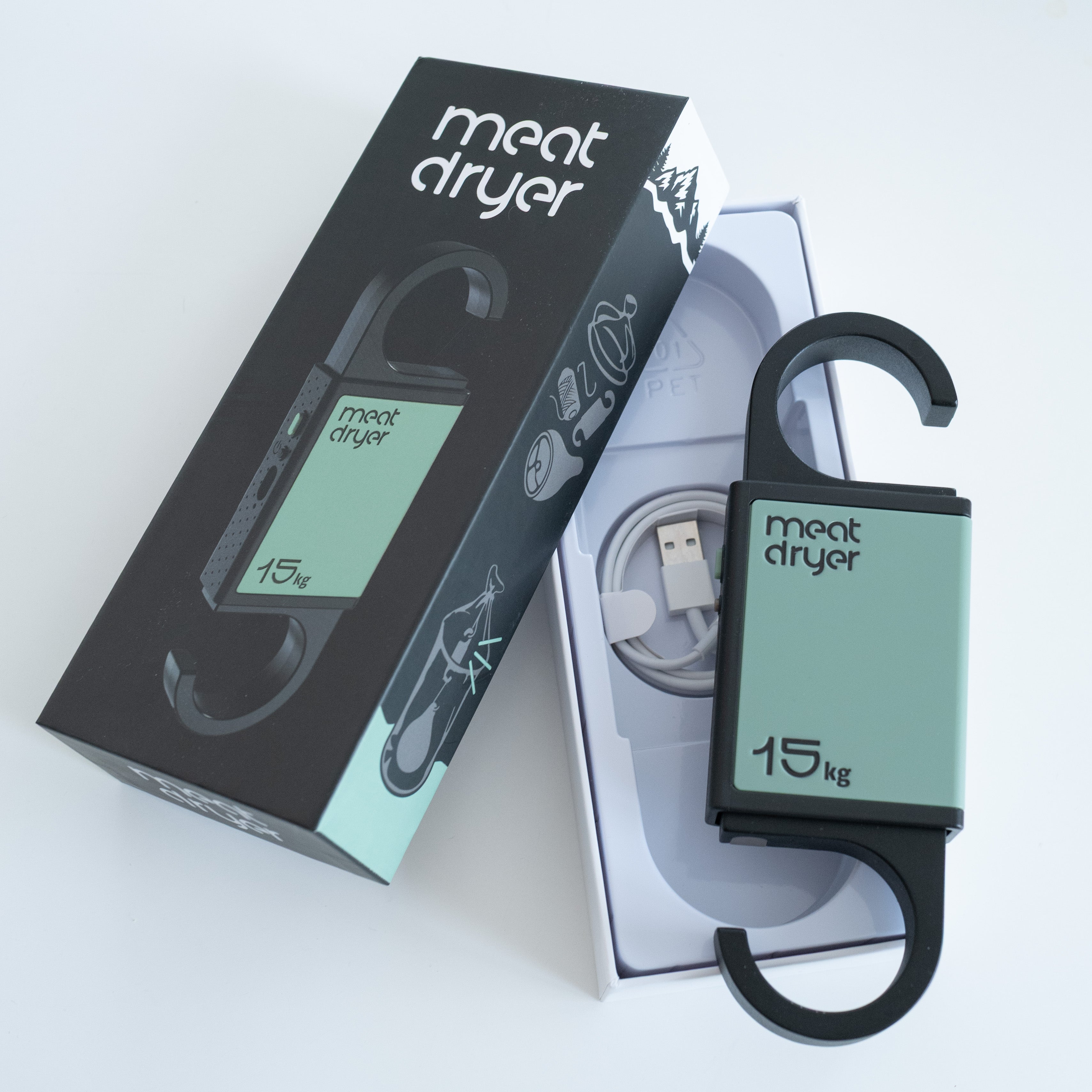 Meatdryer with packaging on a white background