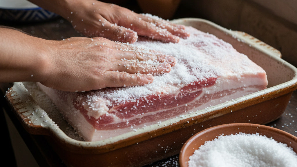 Curing meat with coarse salt before drying with Meatdryer
